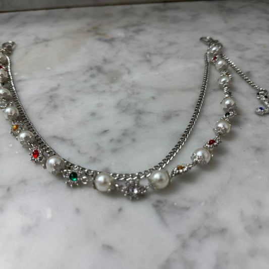 "GLORY" Multi Gem Dangly Cross Layered Chain